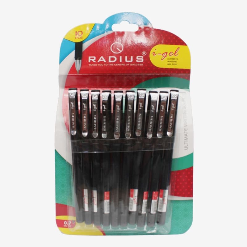 Black Color Radius I-Gel Ultimate Writing Gel Pen (Black Ink) Pack Of 10