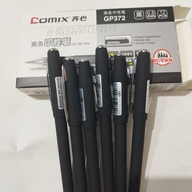 Comix Gel Pen Black Body Black In 6 Pcs Set