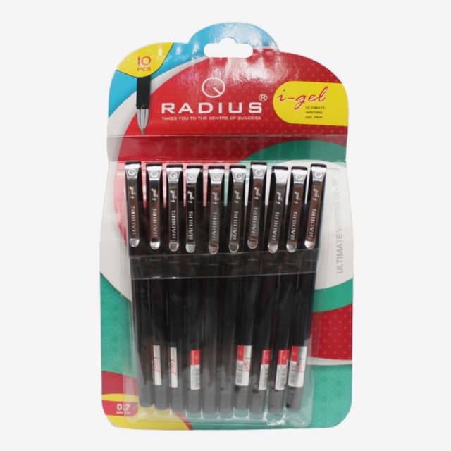 Black Color Radius I-Gel Ultimate Writing Gel Pen (Black Ink) Pack Of 10