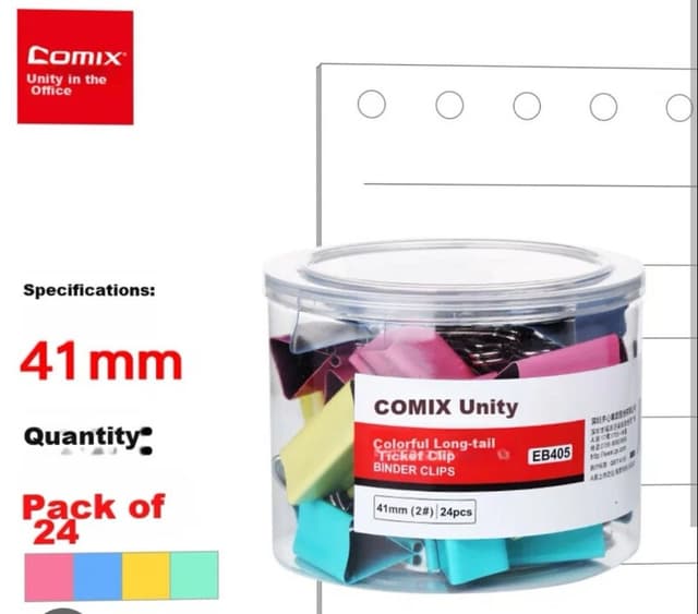 Comix 41 Mm Colourful Binders Clips 24 Pcs Box
