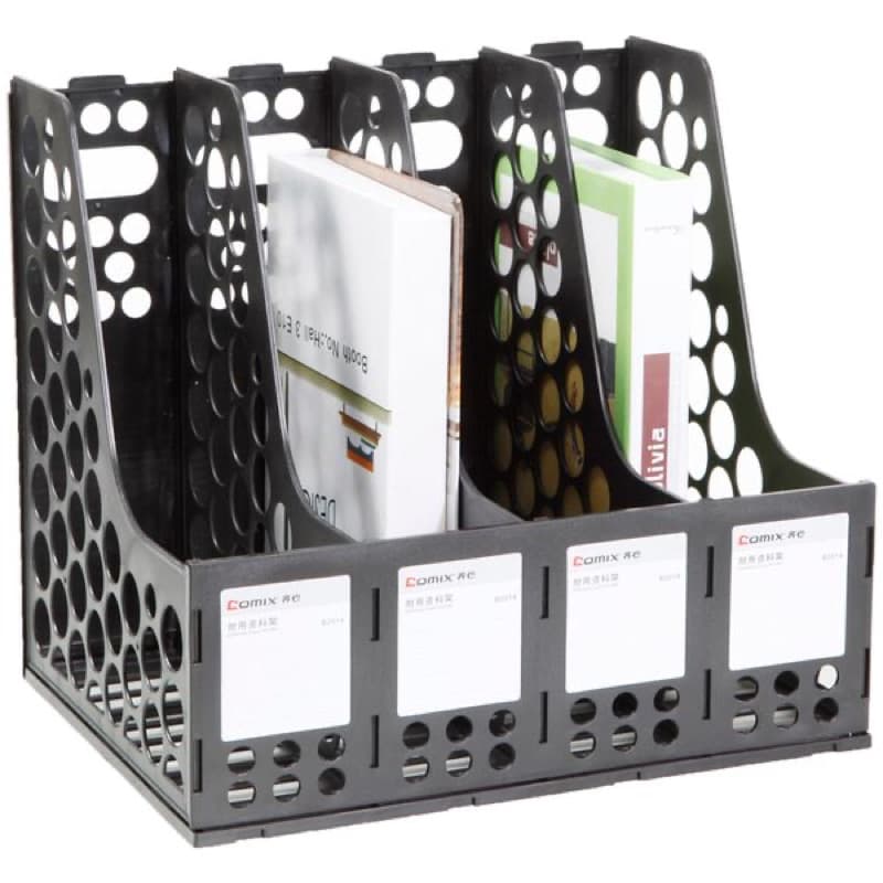 Comix B2173 Desktop Magazine File Holder – 3 Compartment Plastic Literature Organizer with Labels for Office & Home