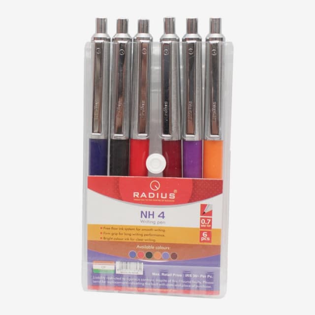 Multicolor Color Radius NH 4 Writing Pen (Black Ink) Pack Of 6