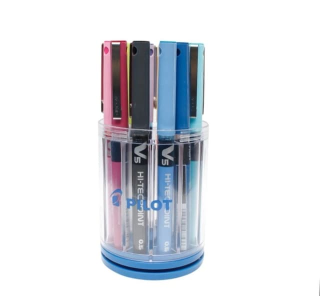 Multicoloured Pilot V5 Pen 12 Pcs In transparent Jar
