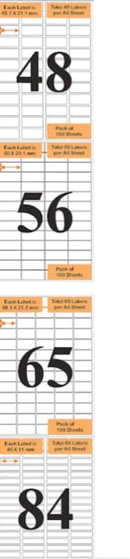 Oddy Label Sheets Different Size Any One 1 Pkt