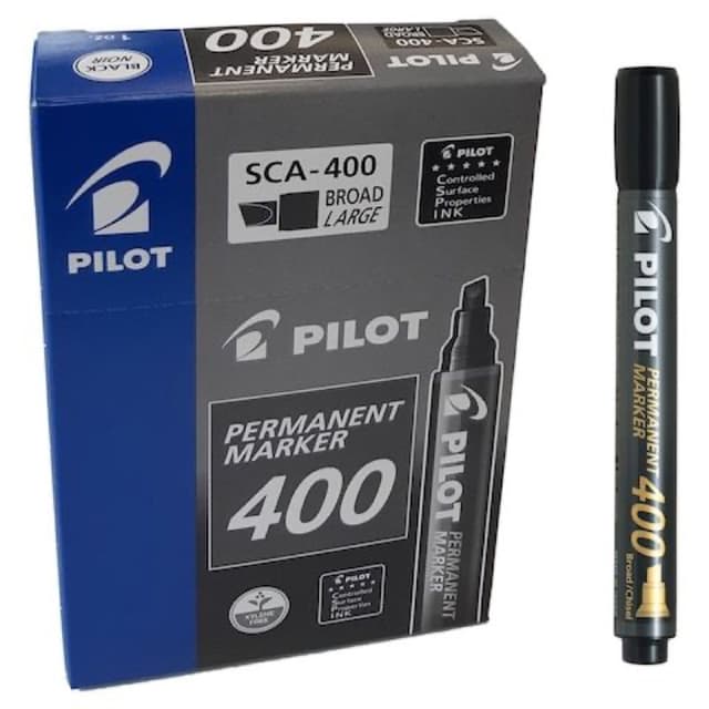 Pilot Permanent Markers Pen Black Ink CHISEL Nib12 Pcs In box