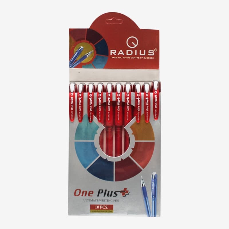 Radius One Plus+ Unlimate Writing Pen Red Ink Pack Of 10