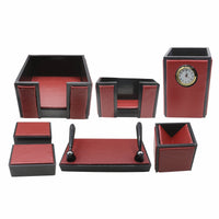Thumbnail for Senator Rexine Leather Office Desk Organizer 7pcs Set With Watch #20(Red)
