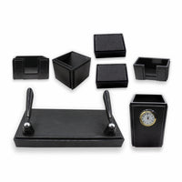 Thumbnail for Senator Rexine Leather Office Desk Organizer 7pcs Set With Watch #20(Black)