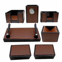 Thumbnail for Senator Rexine Leather Office Desk Organizer 7pcs Set With Watch #20(Brown)