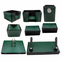 Thumbnail for Senator Rexine Leather Office Desk Organizer 8pcs Set With Watch #20 (Green)