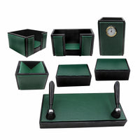 Thumbnail for Senator Rexine Leather Office Desk Organizer 7pcs Set With Watch #20 (Green)