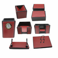 Thumbnail for Senator Rexine Leather Office Desk Organizer 8pcs Set With Watch #20(Mahroon)