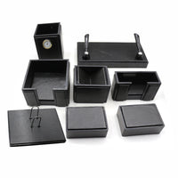 Thumbnail for Senator Rexine Leather Office Desk Organizer 8pcs Set With Watch #20(Black)