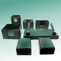 Thumbnail for Senator Rexine Leather Office Desk Organizer 8pcs Set With Watch #20 (Green)