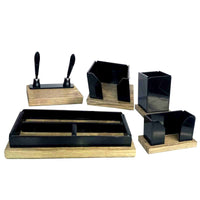 Thumbnail for Wooden Metal Mesh Office Table Set 5 Pc